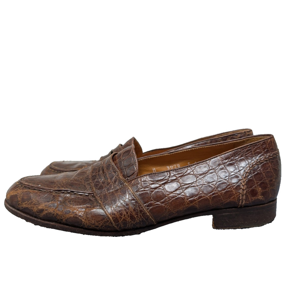Polo Ralph Lauren Penny Loafer Mens 11 Crocodile Alligator Leather Brown Italy